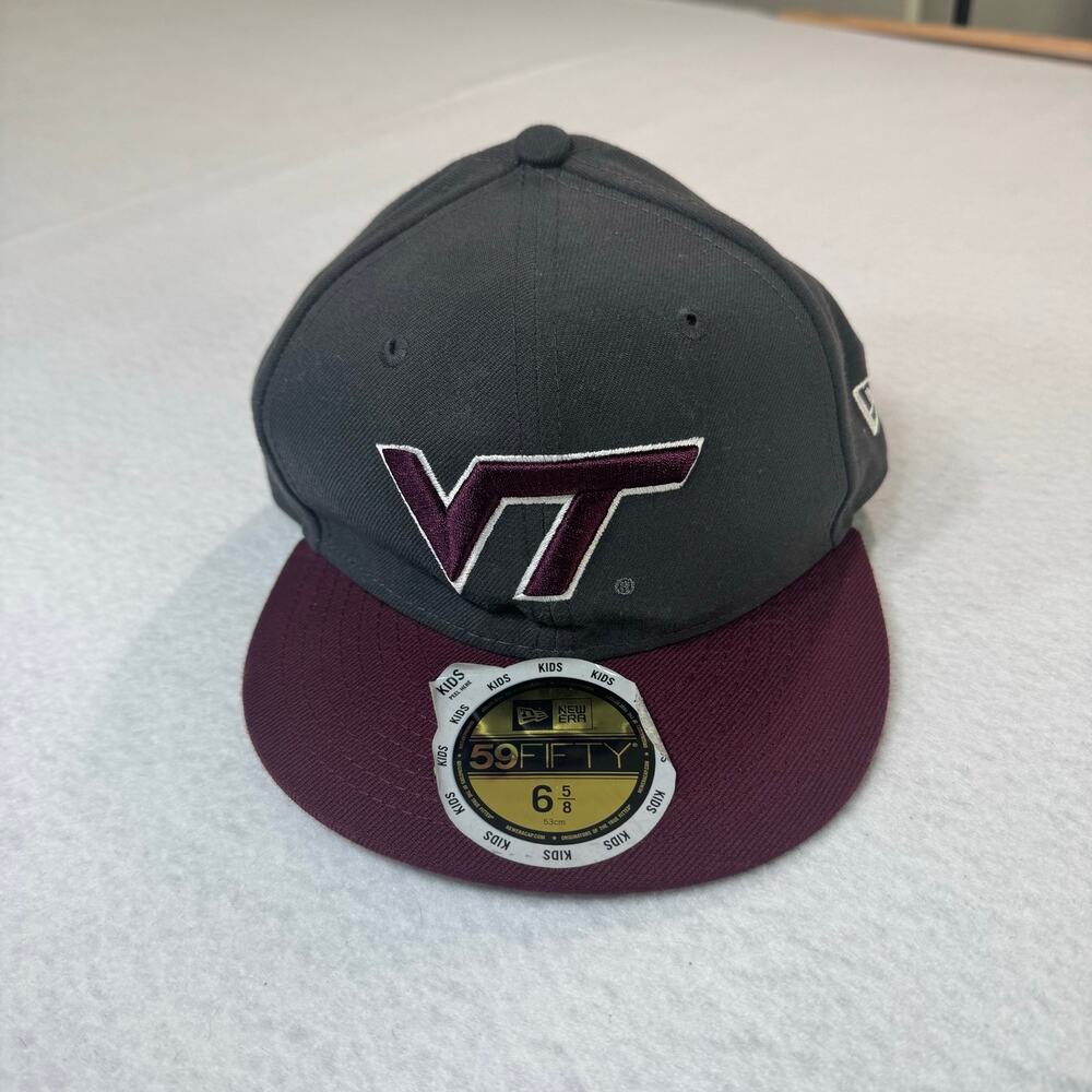 Kids New Era Maroon Virginia Tech VT Hokies 59Fifty Fitted Hat Cap Wool Poly Bln